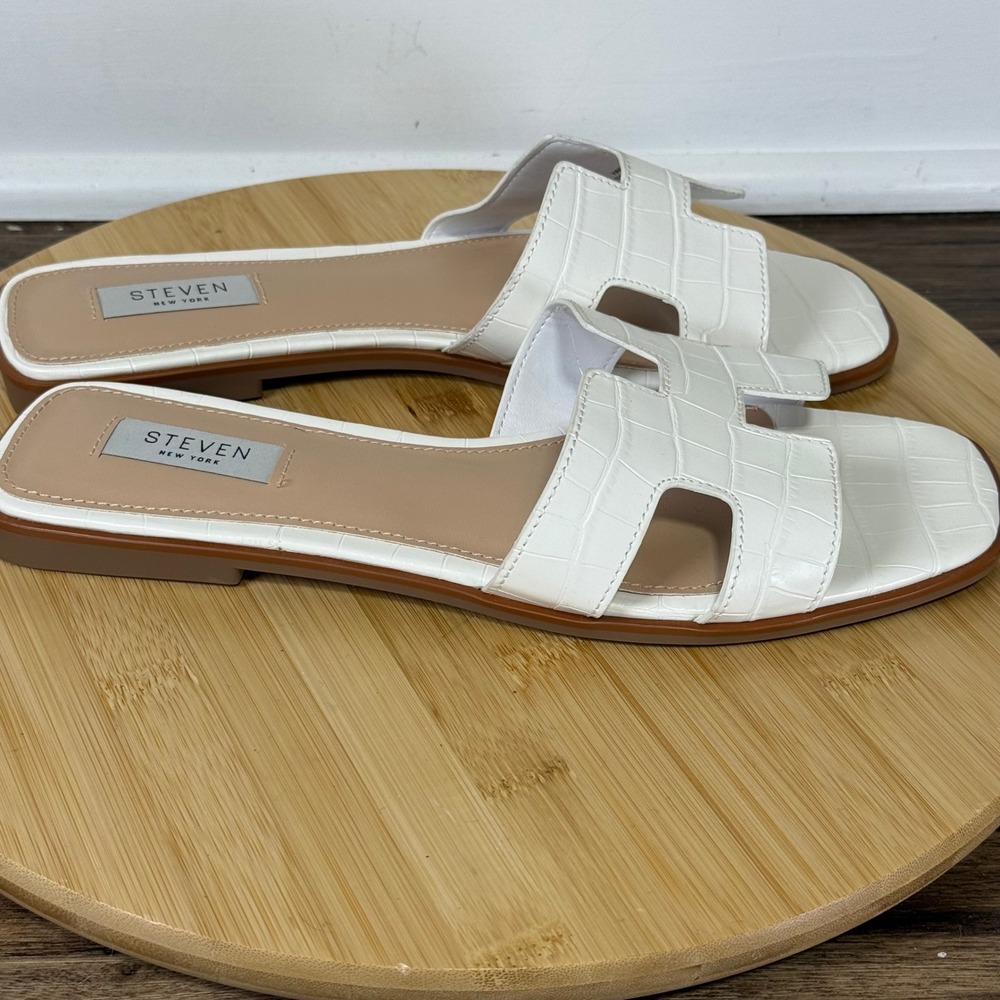 NWOT Steven New York Hadyn Slide Women 9.5 White Croc H-Band Sandals Quiet Lux